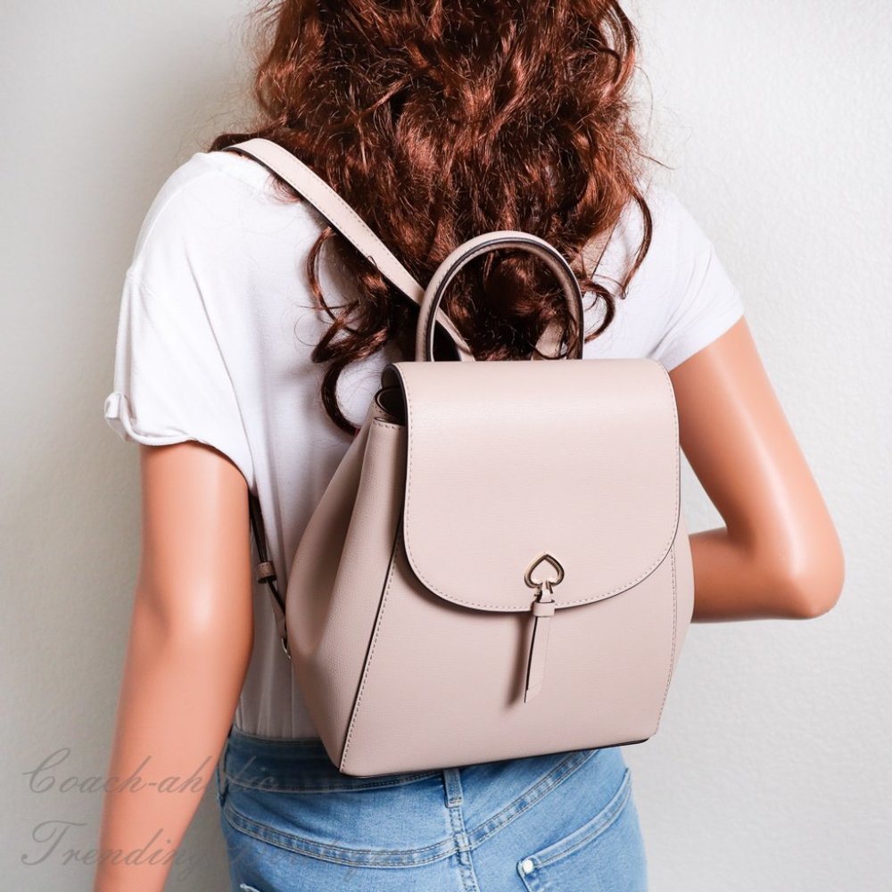 NWT Kate Spade Adel Flap Backpack in Warmbeige - Picture 2 of 12